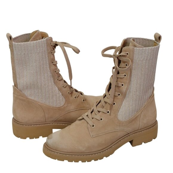 Sam Edelman Lydell Combat Boot Leather Beige Suede Leather / Knit Uppers Size 10 - Picture 1 of 11